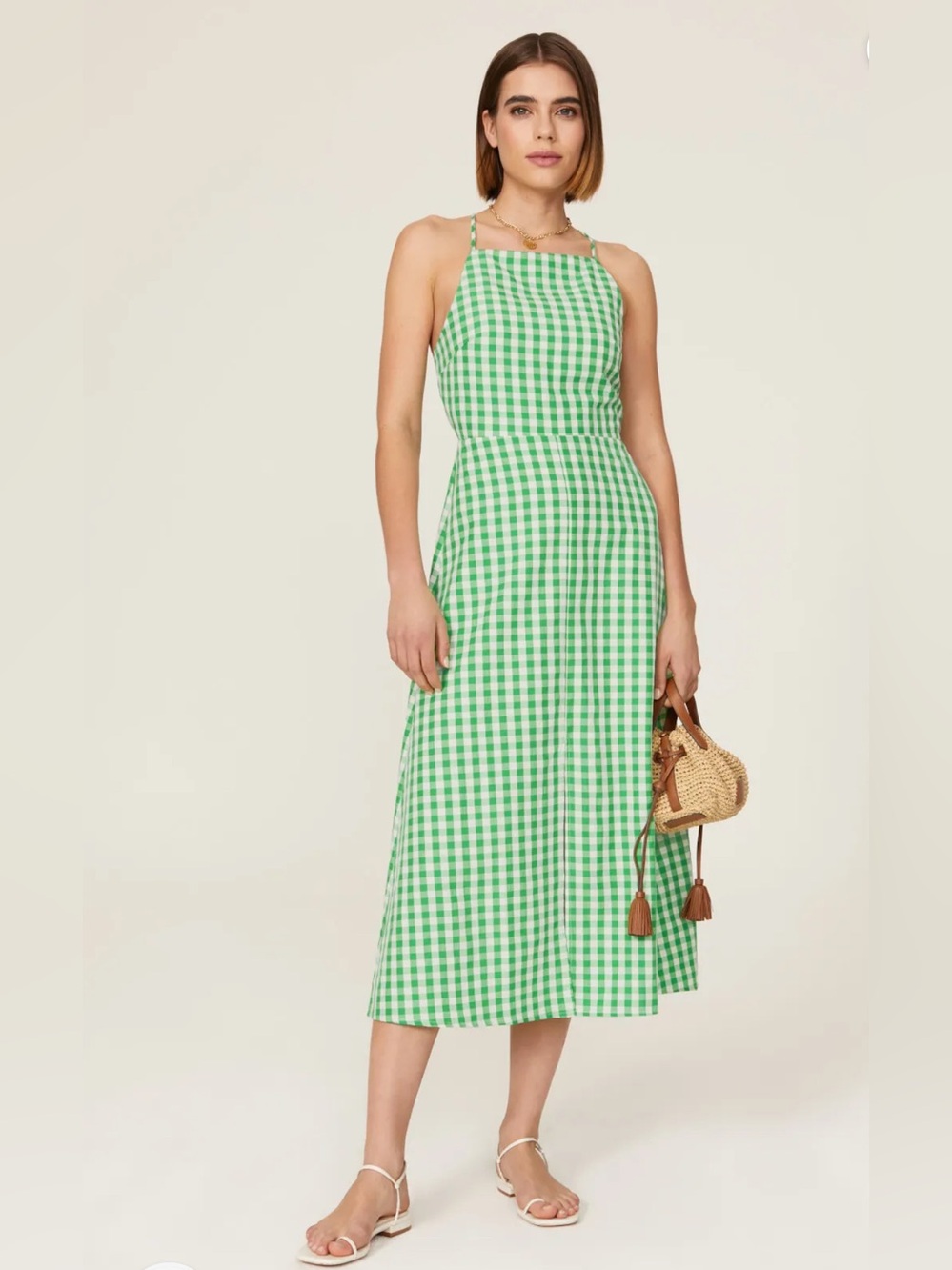 Louna Green Gingham Midi Dress size M